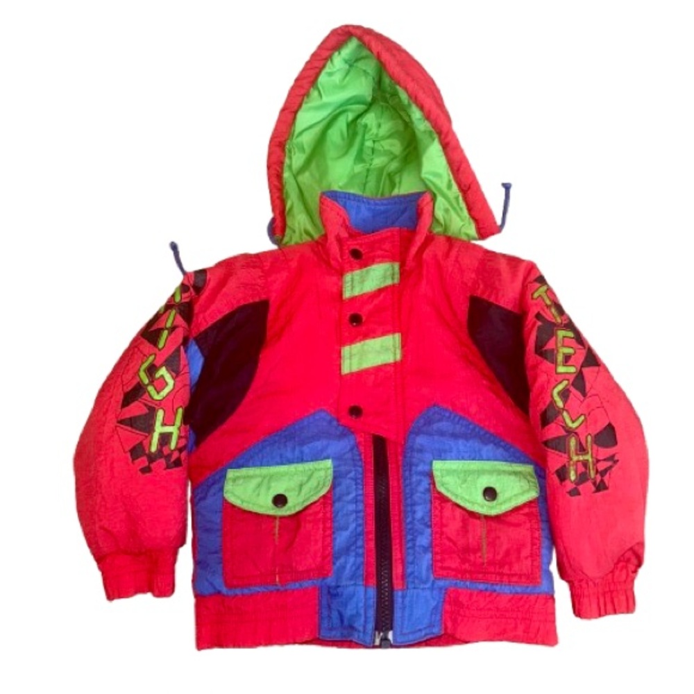 Gitano VINTAGE 90s Kids Red Green Blue Nylon Winter Jacket With Removable Hood